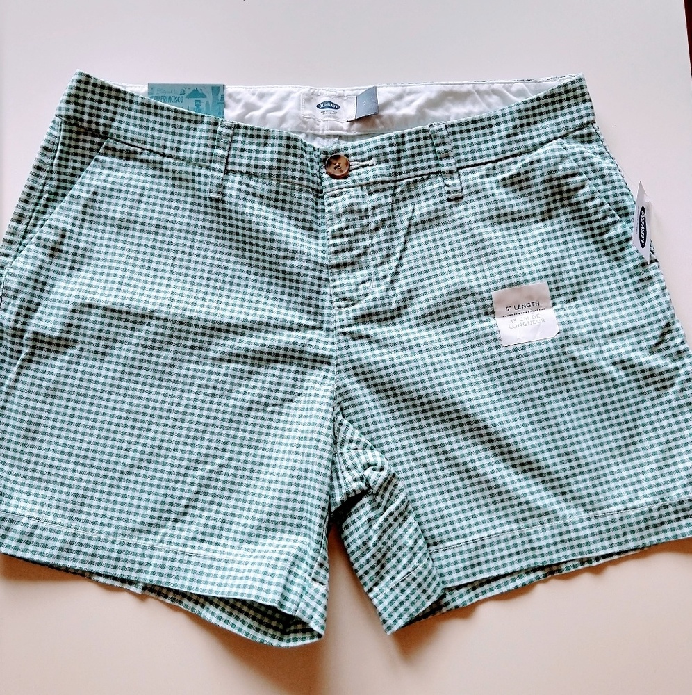 Green and white checkered shorts
